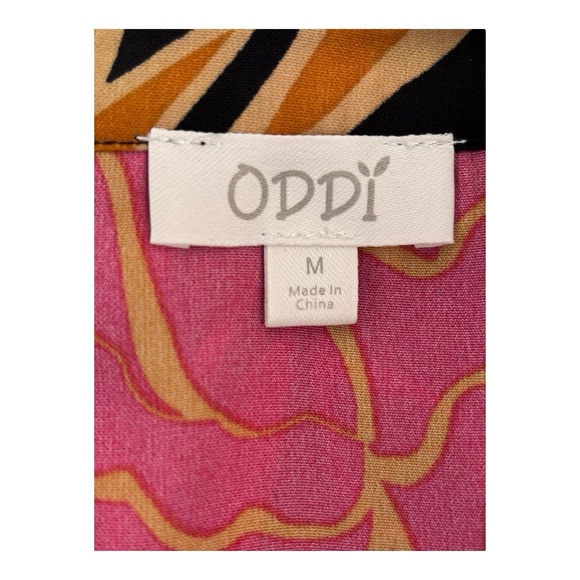 Oddi Top Womens Medium Black Multi Floral Artsy Blouse Split Neck Mock Placket - Picture 3 of 11